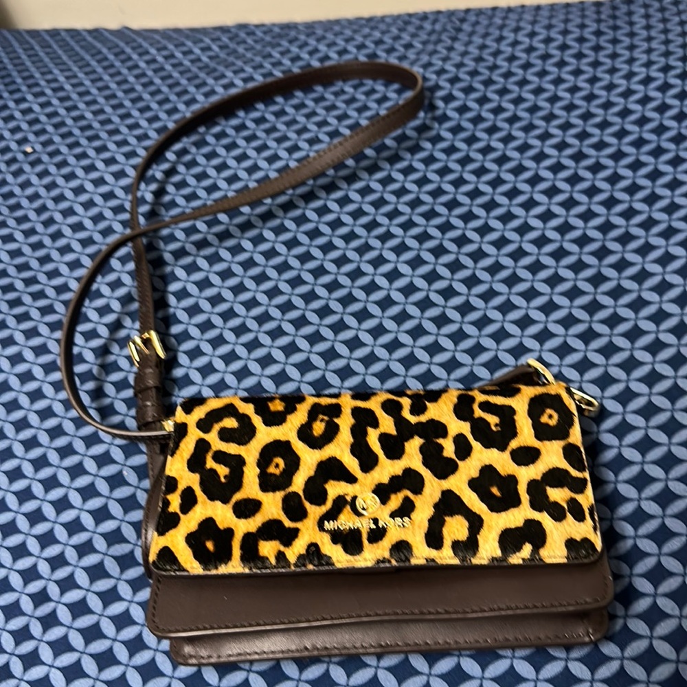 NWT Michael Kors Leopard Print Crossbody Bag - Yellow and Brown